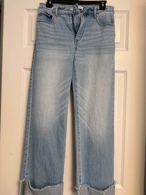 LOFT The Wide Leg Light Wash Denim Cuffed Jeans